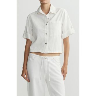DL1961 Montauk Cuff Sleeve Crop Shirt in White Aura at Nordstrom, Size X-Small