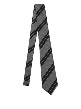 Saint Laurent wide striped tie in silk jacquard - unisex - Silk - S - Black