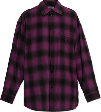 Balenciaga Wolfe shirt met ruitpatroon - Heren - Casual Overhemden - Paars - L - Wol - Overhemden