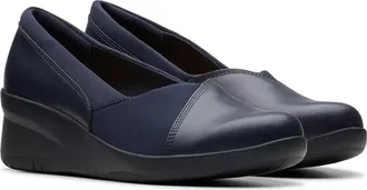 Clarks Suttyn Walk 26180142 Womens Navy Wedge Heel Slip On Shoes RHS7898