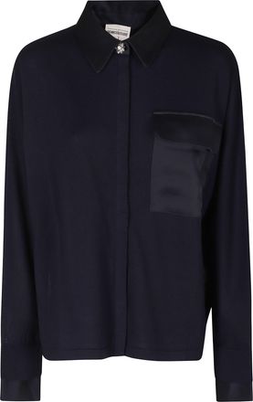 Semicouture Midnight Blue Satin Detail Wool Knit Top