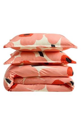 Marimekko Unikko Cotton Percale Duvet Cover & Shams Set in Medium/dark Pink at Nordstrom, Size Full/queen