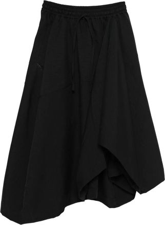 Yohji Yamamoto Midi-rok met asymmetrische afwerking - Zwart