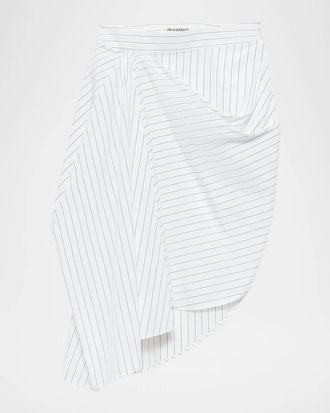 J.W.Anderson Asymmetric Pinstripe Cotton Midi Skirt