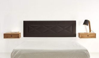 HOGAR 24 Cabecero tapizado chocolate 150cm y 2 mesitas flotantes cajón encerado