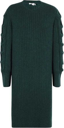 Stella McCartney Geribbelde Kasjmier Trui met Ronde Hals en Zijsplitten - Dames - Cashmere truien - Groen - S - Kasjmier - Truien & Vesten