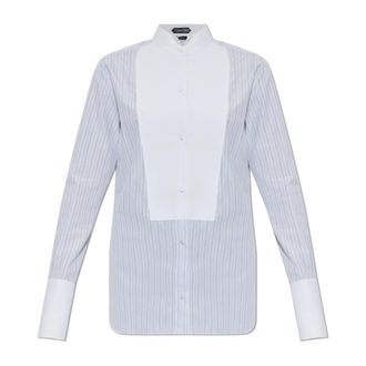 Tom Ford Gestreept Katoenen Smokinghemd - Dames - Blouses & Shirts - Blauw - Maat: XS Katoen