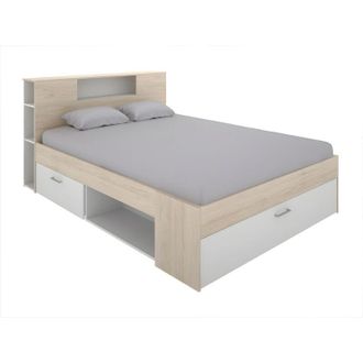 Vente-Unique Vente-unique - Letto con testata, vani portaoggetti e cassetti 160 x 200 cm Bianco e Naturale - leandre