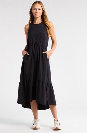 Zella Pursuit Tiered Midi Dress in Black at Nordstrom, Size Medium