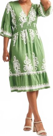 Papillon Smocked Waist Dress With Pockets In Green