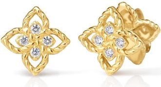 Roberto Coin Princess Flower Mini Diamond Stud Earrings in Yellow Gold at Nordstrom