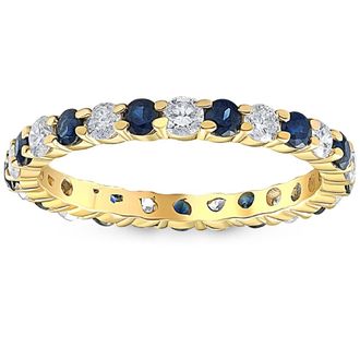 Pompeii3 1 cttw Blue Sapphire Diamond Wedding Eternity Ring 10k Yellow Gold