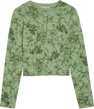 Alice & Olivia Carson Floral Cropped Cotton-blend Cardigan - Green - S (UK8-10 / S)