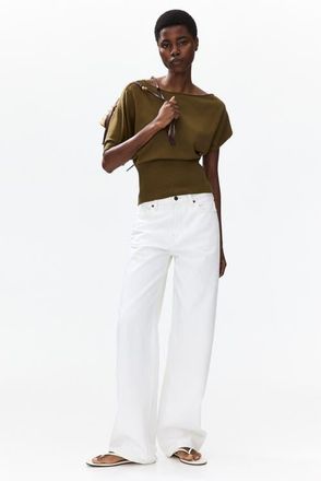 H&M Fine-knit One-shoulder Top in Dark Khaki Green at Nordstrom, Size X-Large