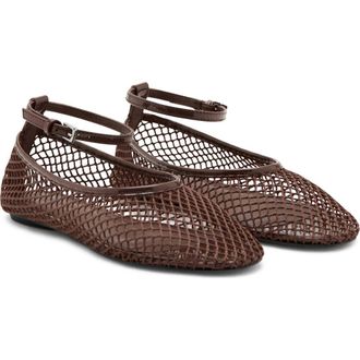 Mango Ankle Strap Ballet Flat in Chocolate at Nordstrom, Size 6.5Us