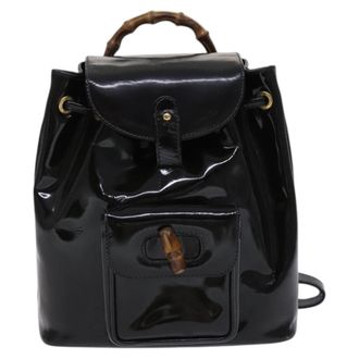 Gucci Vintage Bamboo Backpack Patent Black Patent_Leather Backpack Bag (Pre-Owned)