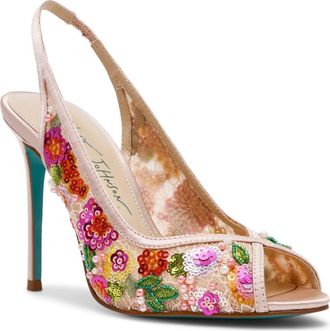 Betsey Johnson Gerri Sequin Slingback Sandal in Beige Floral at Nordstrom, Size 7.5