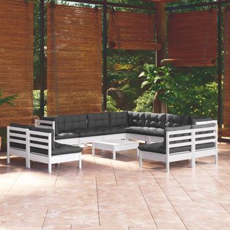 vidaXL Muebles De Jard&iacute;n 12 Pzas Con Cojines Blanco Madera Maciza Pino Vidaxl