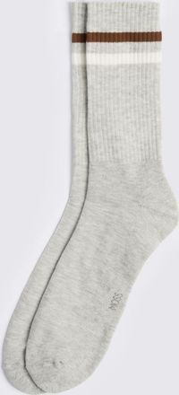 Moss Grey Melange Rust & Off White Stripe Socks