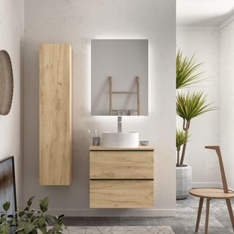 Cygnus Bath Mueble De Ba&ntilde;o Nabua 60 Cm Roble Con Tirador De Pesta&ntilde;a Con Lavabo Posar