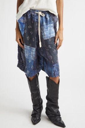 R13 Jesse Bandana Print Linen Carpenter Shorts in Blue Bandana at Nordstrom, Size Medium