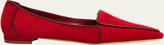 Manolo Blahnik Uriola Contrast Piping Suede Loafers