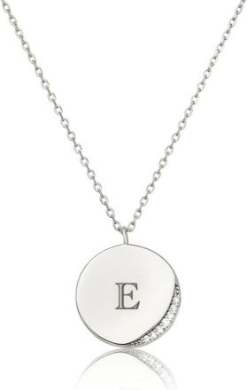 Lily & Roo Silver Diamond Style Crescent Disc Necklace