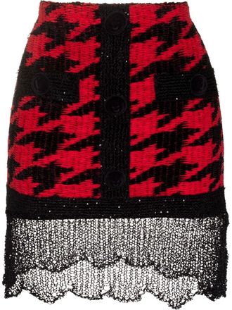 Balmain Mini-rok met pied-de-poule print - Rood