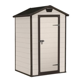 Keter Manor 4x3 - Caseta De Jard&iacute;n 129x196x103 Cm 1 Puerta Para Almacenamiento De Herramientas Acabado Efecto Madera Rayada En Resina Beige