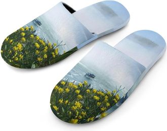 Generic Niagara Falls Waterfall Warm Mens Slippers Slip On Soft Fleece House Shoes Winter Indoor Outdoor