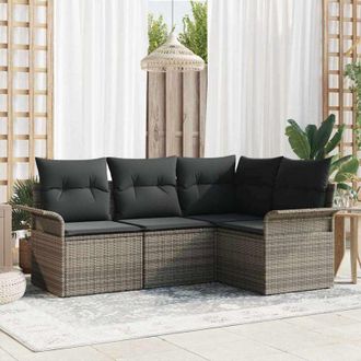vidaXL Conjunto De Sof&aacute; De Jard&iacute;n Con Coj&iacute;n 4 Pcs Gris Polirat&aacute;n Vidaxl