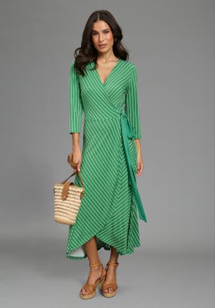 Laura Scott Midikleid LAURA SCOTT, Damen, Gr. 34, N-Gr, gr&uuml;n, gestreift, Jersey, Obermaterial: 95% Viskose, 5% Elasthan, gestreift, ausgestellt lang, V-Ausschnitt