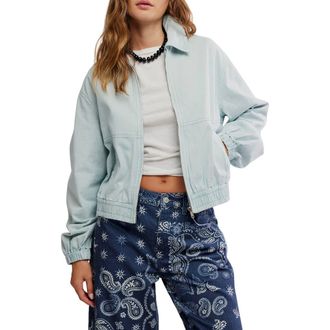Free People Birdie Cotton Bomber Jacket in Pearl Blue at Nordstrom, Size X-Small