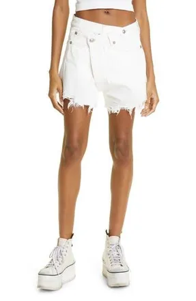 R13 Shredded Crossover Denim Shorts in Nico White at Nordstrom Rack, Size 27