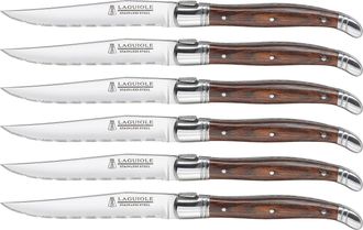 Trudeau Laguiole Steak Knives with Pakkawood Handles, Set of 6, Stainless/Wood