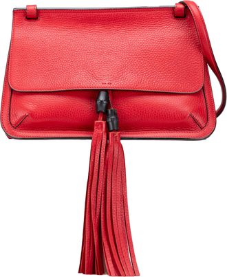 Gucci Pre-owned Womens Bamboo Crossbody Bag Tassel - Red Leather - One Size