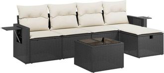 vidaXL Vidaxl - Set De Sof&aacute;s De Jard&iacute;n 6 Piezas Y Cojines Rat&aacute;n Sint&eacute;tico Negro