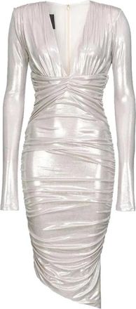 Pinko Metallic Ruched Asymmetrical Dress - Dames - Feestkleedjes - Wit - M - Polyester - Kleedjes