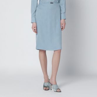 Gucci Gonna celeste in seta jacquard con incrocio GG