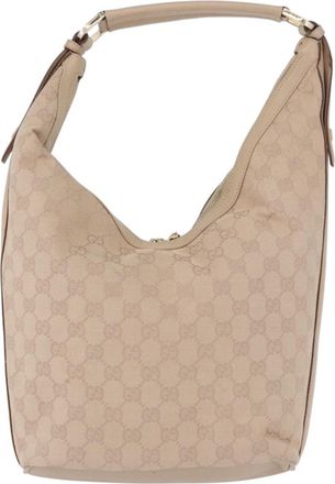Gucci Zip Hobo Canvas Beige Canvas Handbag (Pre-Owned)