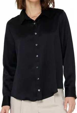 Current Air Button Down Long Sleeve Blouse In Black