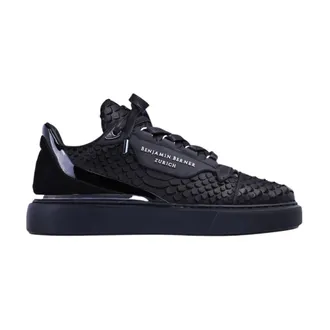 Benjamin Berner Schoenen, Heren, Zwart, 45 EU, Leer, Raphael Python Cut-Matt Sneakers