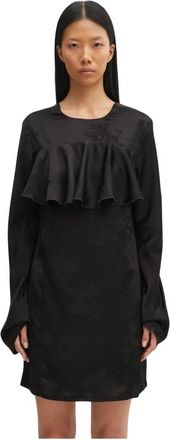 Ganni Vloeiende Satijnen Jacquard Mini Ruches Jurk - Dames - Korte kleedjes - Zwart - M - Satijn - Kleedjes