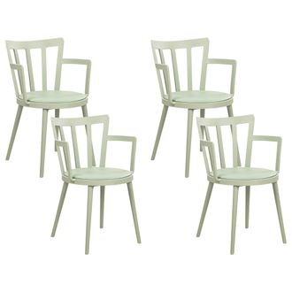 Beliani Beliani - Conjunto De 4 Sillas De Comedor Sala De Estar Minimalista Moderno Asiento De Piel Sint&eacute;tica Acolchado Verde Con Reposabrazos Morill