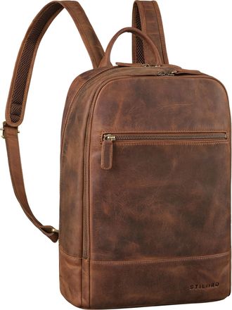 STILORD Willis Leather Backpack for Women and Men Large Business Rucksack for Office College School 15 inch Laptop Backpack from Real Leather, Colour:middle b