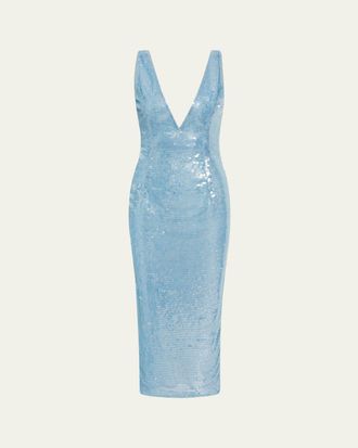 Rachel Gilbert Tamzin Sequined Sleeveless Column Midi Dress
