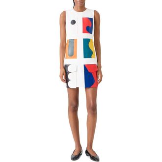 Akris Paravent Patchwork Leather Sheath Dress in Ecru Muti Color at Nordstrom, Size 10