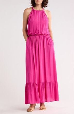 West K Halter Neck Gauze Maxi Dress in Fuschia at Nordstrom Rack, Size X-Small