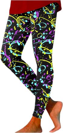 Generic Womens Neon High Waisted Artistic Printed 80s Stretch Leggings Womens Yoga Running Soft Pants Bright Young Women Pants for Gym Fitness Workout Running