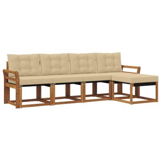 vidaXL Conjunto De Sof&aacute;s De Exterior Con Coj&iacute;n 5 Pcs Natural Y Beige Vidaxl
